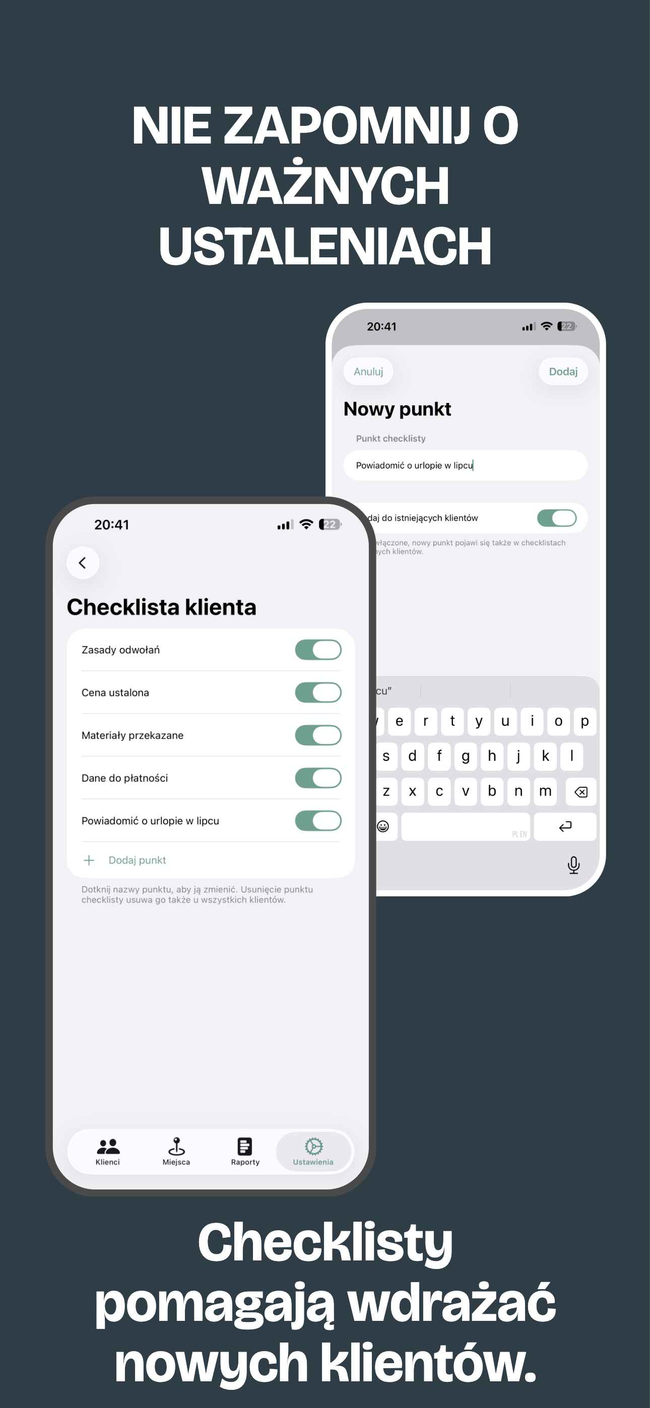 Checklista klienta i dodawanie nowego punktu
